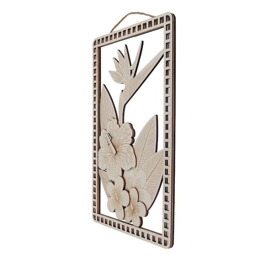 15.5" Tropical Flowers DIY Plywood Plaque with Mirror Frame by Make Market®